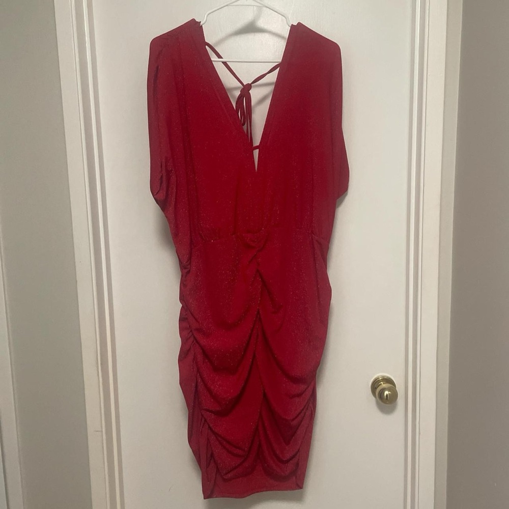 SHEIN Red Bodycon Dress with Plunge Neckline and Dolman Sleeves